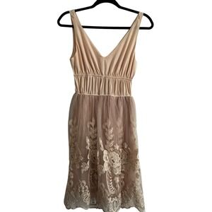 Pinky Women's Blush Pink Dress Medium Ballerina Cottage Core Embroidered Chiffon